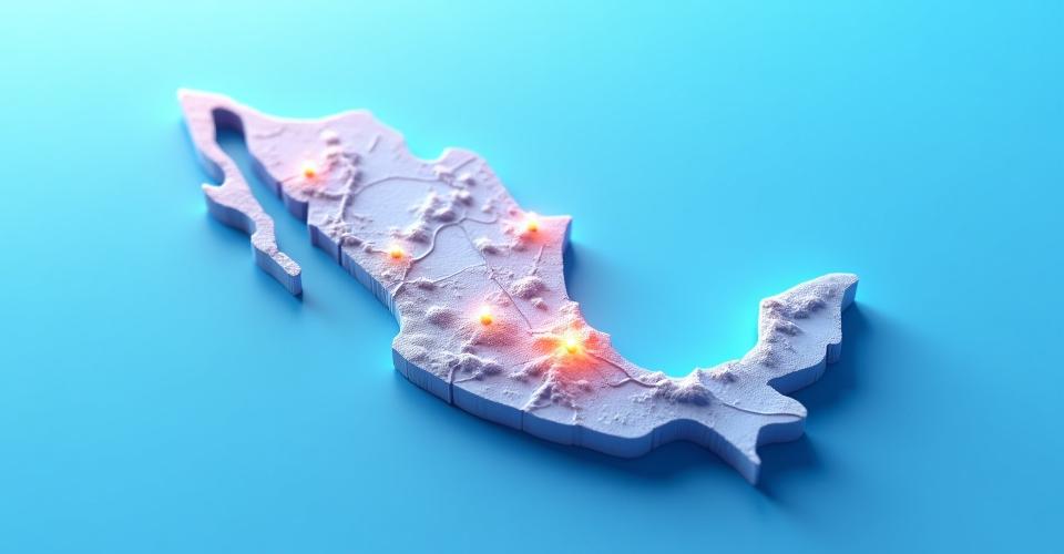 Mapa de México con rutas de distribución y puntos de centros logísticos de Especias Cenzontle.