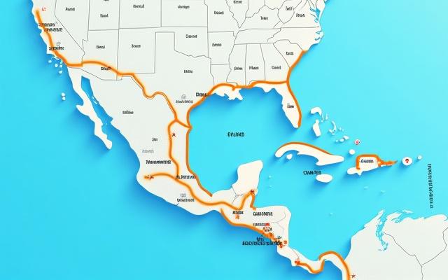 Mapa detallado del corredor comercial México-EE.UU. destacando rutas clave y puntos fronterizos.